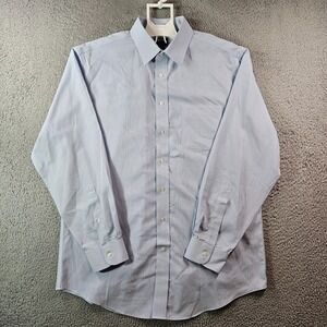 Jos A Bank Dress Shirt Men 17-35 Button Up Long Sleeve White‎ Blue Small Plaid